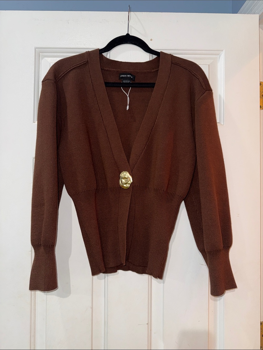 Chestnut Brown V-Neck Button-Front Cardigan Sweater - Picture 3 of 7